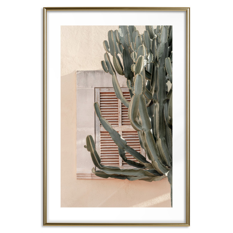 Poster Green Thorns - composition with tropical plant against architecture 129469 additionalImage 14
