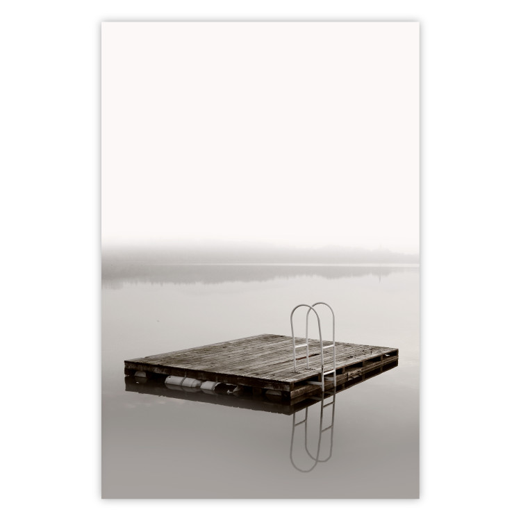 Wall Poster Dive In - board with a ladder in the middle of a lake amidst white glare 130269