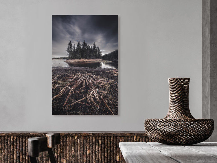 Canvas Art Print Forested Island (1-piece) Vertical - landscape of dark scenery 130369 additionalImage 3