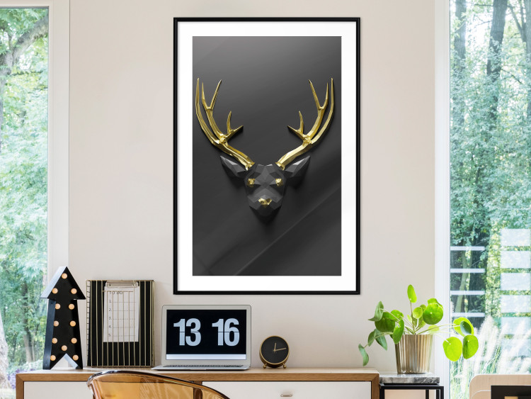 Poster Golden Antlers - abstract figure resembling a deer with golden details 132269 additionalImage 15