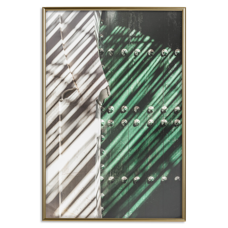 Poster Hidden Doors - architecture of a green wooden gate and gray wall 134769 additionalImage 17