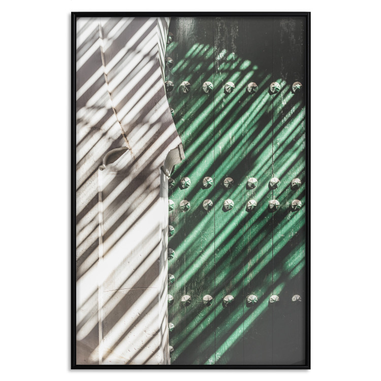 Poster Hidden Doors - architecture of a green wooden gate and gray wall 134769 additionalImage 18