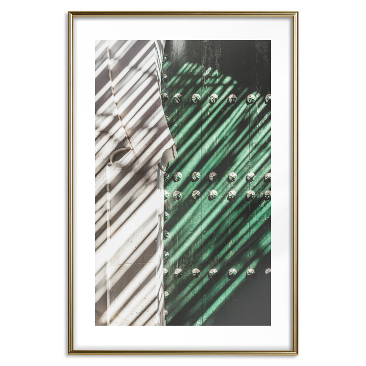 Poster Hidden Doors - architecture of a green wooden gate and gray wall 134769 additionalImage 14
