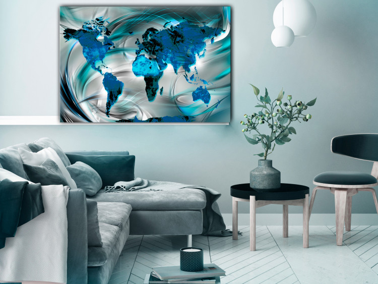Canvas Art Print World Map in Turquoise (1-piece) Wide - blue abstraction 143569 additionalImage 3