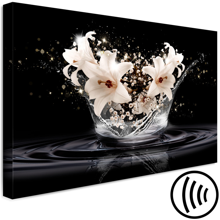 Canvas Art Print Lilies (1-piece) - transparent water and white flowers on a black background 143869 additionalImage 6