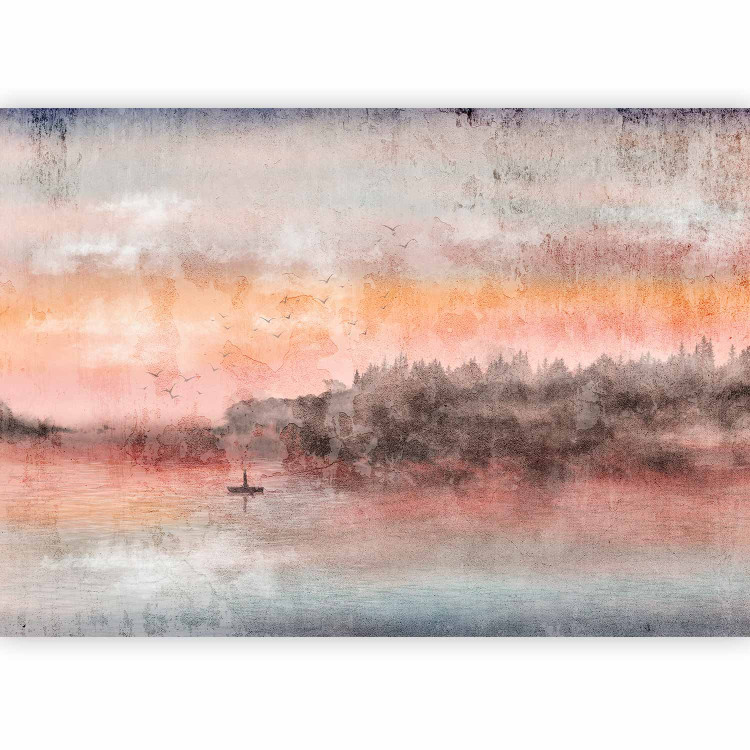 Wall Mural Twilight at the lake with a boat - landscape of a sunset over water 144669 additionalImage 5