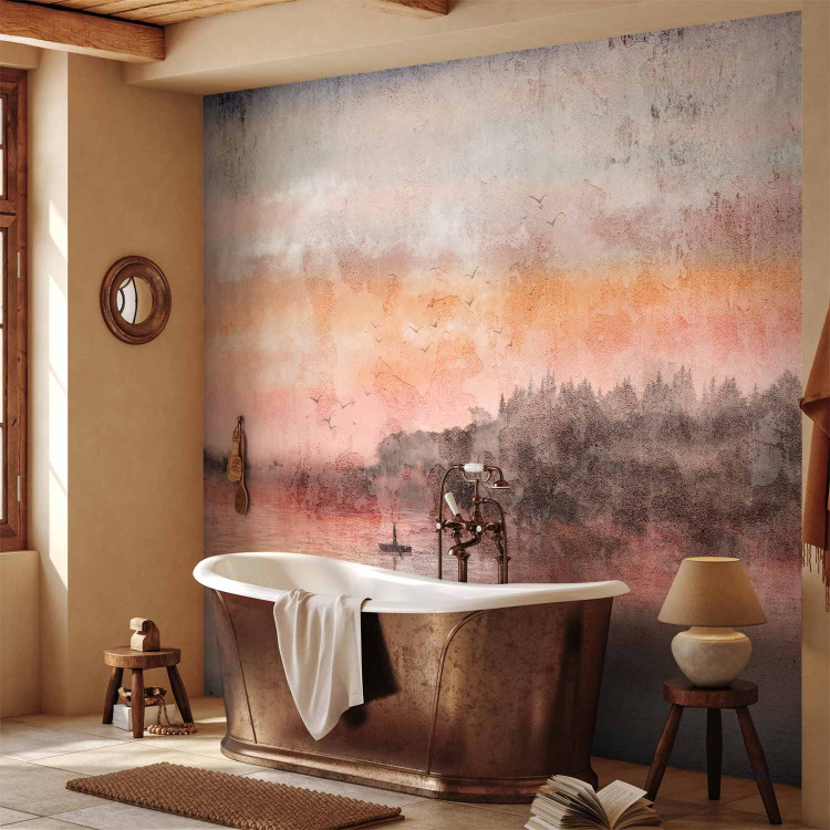 Wall Mural Twilight at the lake with a boat - landscape of a sunset over water 144669 additionalImage 8