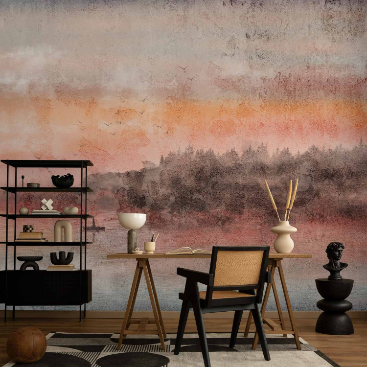 Wall Mural Twilight at the lake with a boat - landscape of a sunset over water 144669 additionalImage 4
