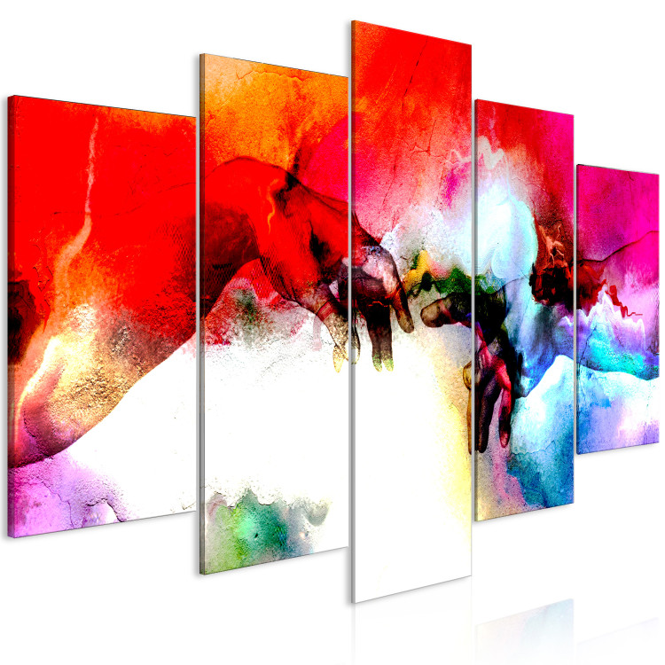 Canvas Creation of Adam (5-piece) - religious colorful abstraction with hands 145269 additionalImage 2