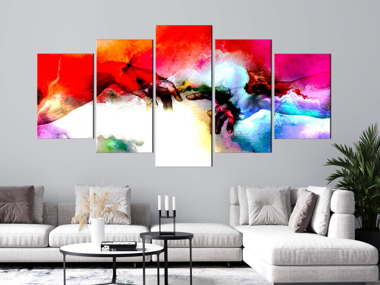 Canvas Creation of Adam (5-piece) - religious colorful abstraction with hands 145269 additionalImage 3