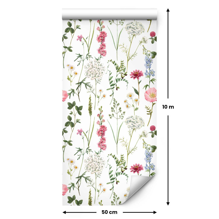 Modern Wallpaper Multicolored Meadow - Watercolor Colorful Flowers on a White Background 149869 additionalImage 7