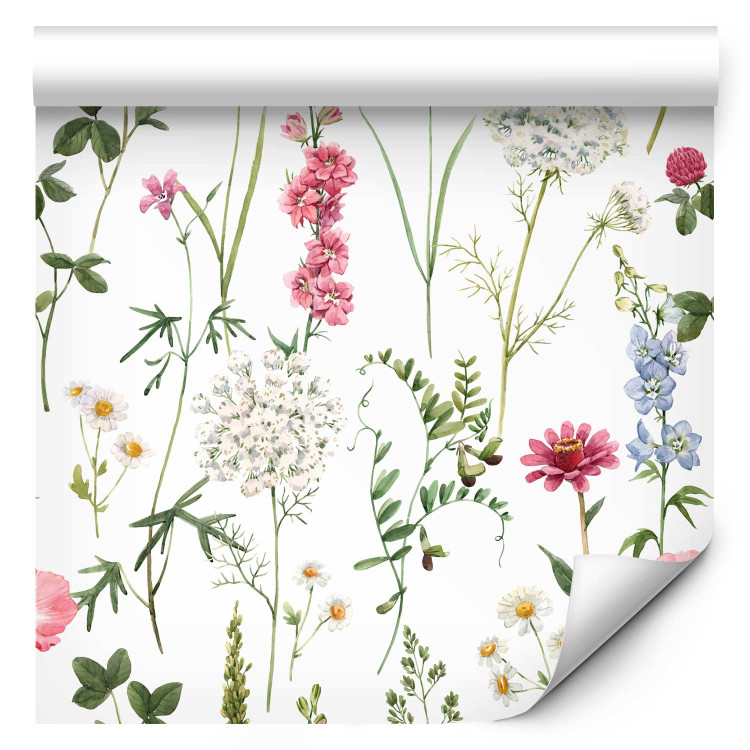 Modern Wallpaper Multicolored Meadow - Watercolor Colorful Flowers on a White Background 149869 additionalImage 1