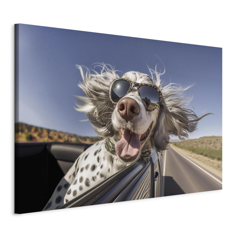 Canvas Print AI English Setter Dog - Animal With Glasses Riding in a Car - Horizontal 150269 additionalImage 2