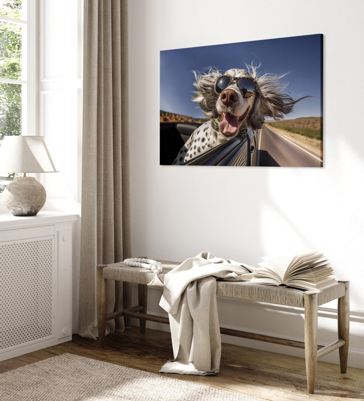 Canvas Print AI English Setter Dog - Animal With Glasses Riding in a Car - Horizontal 150269 additionalImage 4