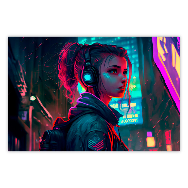 Poster Woman From a Computer - A Girl in the City in the Climate of Cyberpunk 150669