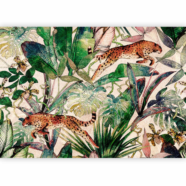 Wall Mural Predators in the Jungle - Cheetahs Jumping Among Exotic Vegetation 150969 additionalImage 1