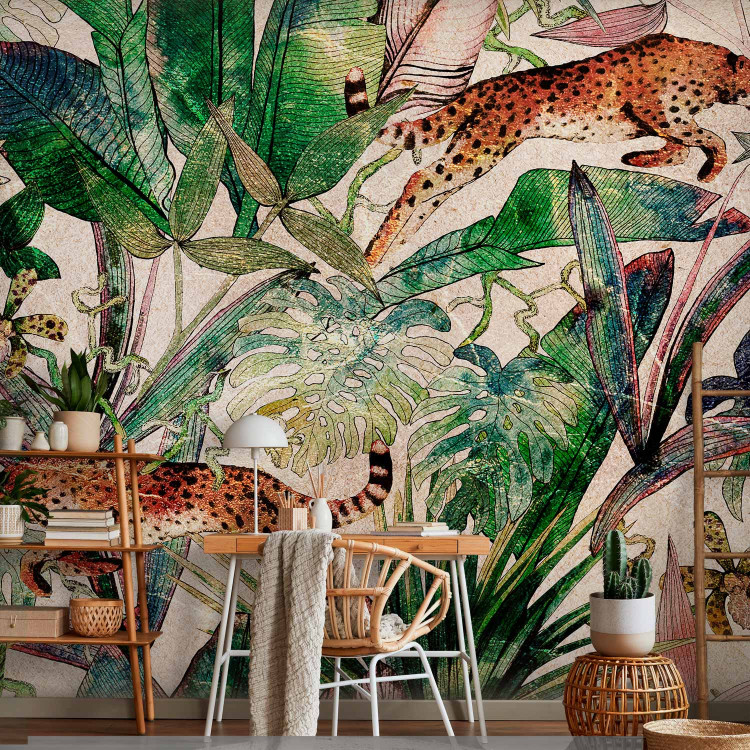 Wall Mural Predators in the Jungle - Cheetahs Jumping Among Exotic Vegetation 150969 additionalImage 4