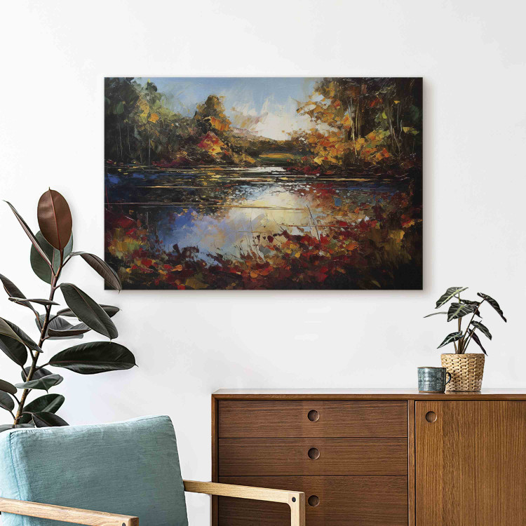 Canvas Lake in Autumn - An Orange-Brown Landscape Inspired by Monet 151069 additionalImage 11