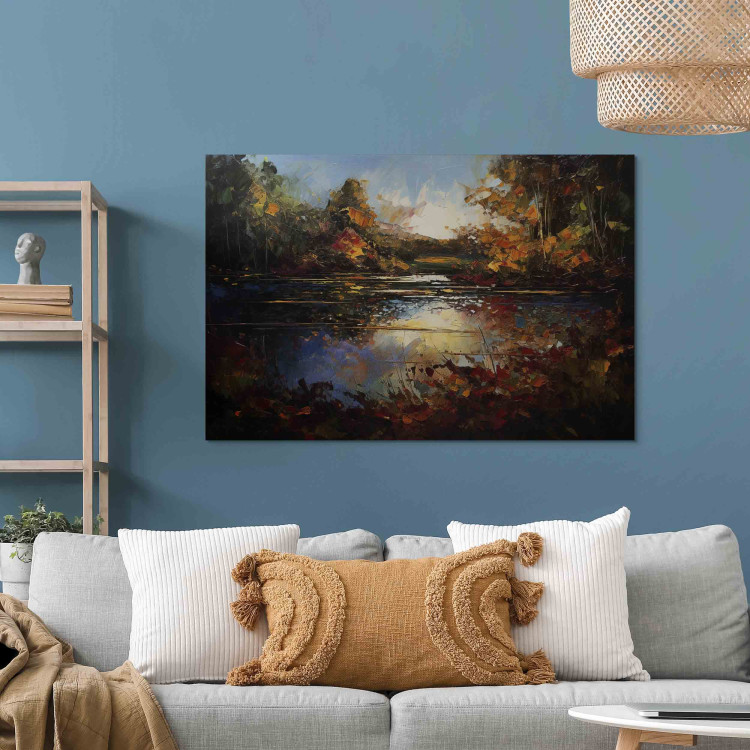 Canvas Lake in Autumn - An Orange-Brown Landscape Inspired by Monet 151069 additionalImage 3