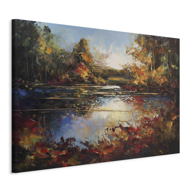 Canvas Lake in Autumn - An Orange-Brown Landscape Inspired by Monet 151069 additionalImage 2