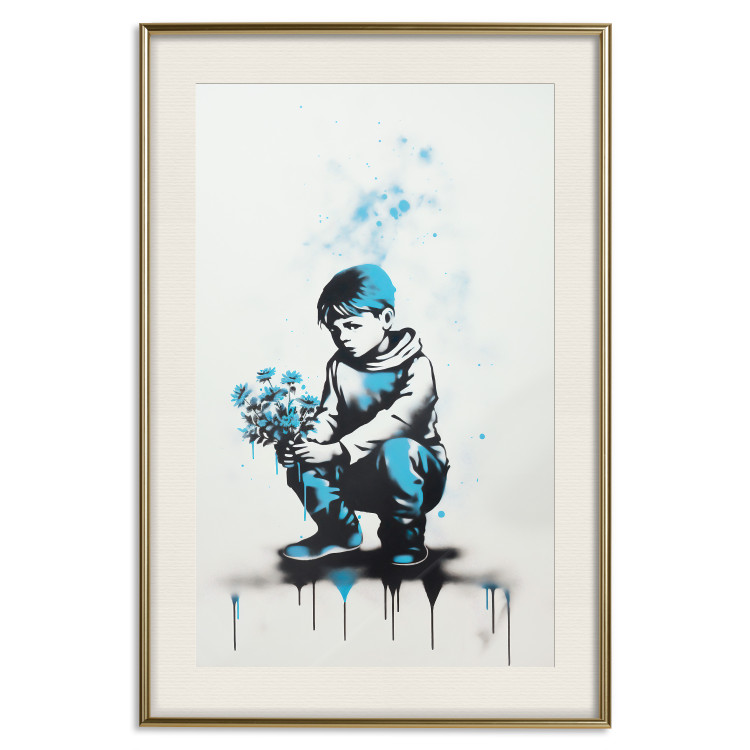Wall Poster Blue Graffiti - A Boy With a Bouquet Inspired by Banksy’s Style 151769 additionalImage 24