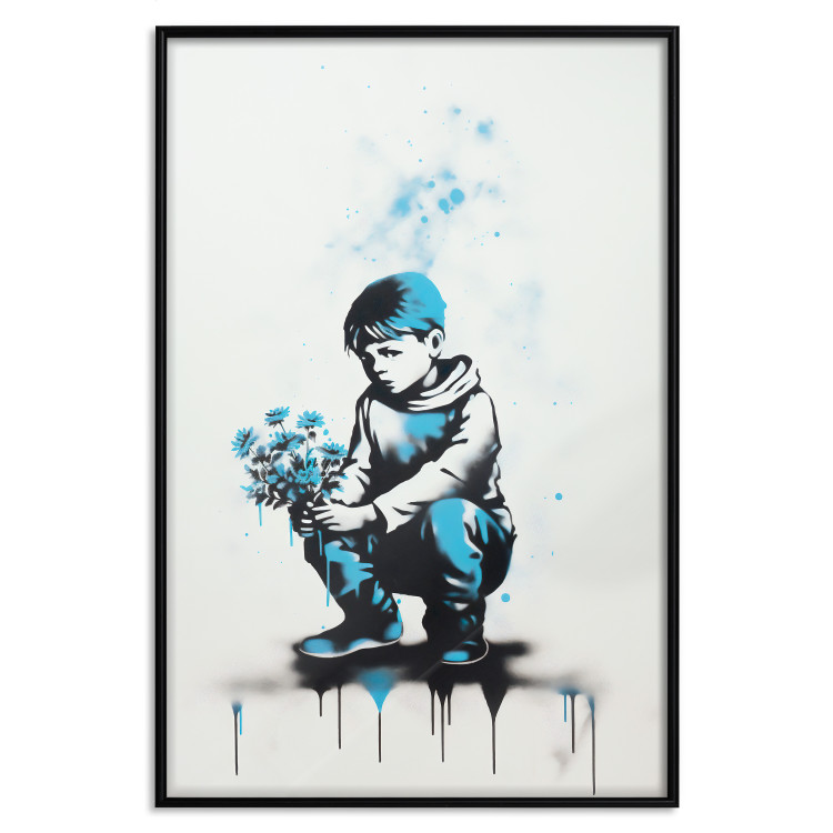 Wall Poster Blue Graffiti - A Boy With a Bouquet Inspired by Banksy’s Style 151769 additionalImage 17