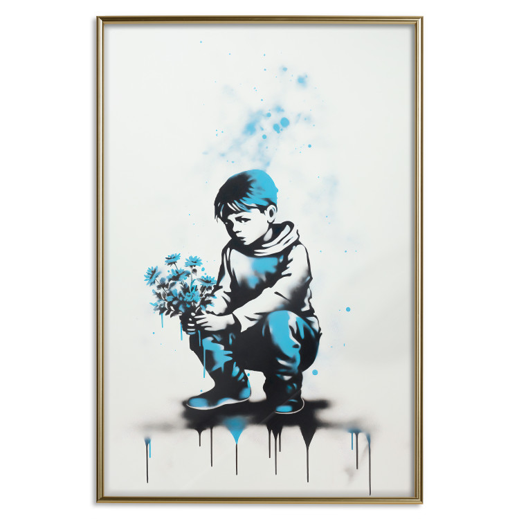 Wall Poster Blue Graffiti - A Boy With a Bouquet Inspired by Banksy’s Style 151769 additionalImage 14