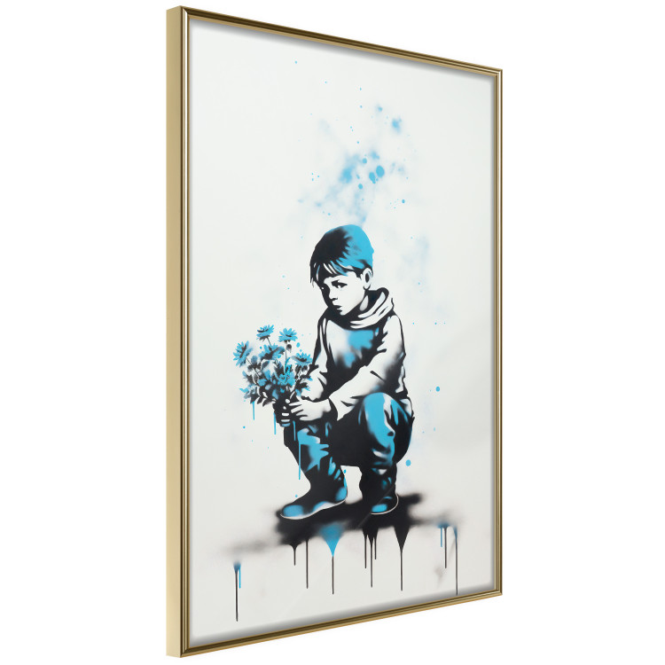 Wall Poster Blue Graffiti - A Boy With a Bouquet Inspired by Banksy’s Style 151769 additionalImage 2