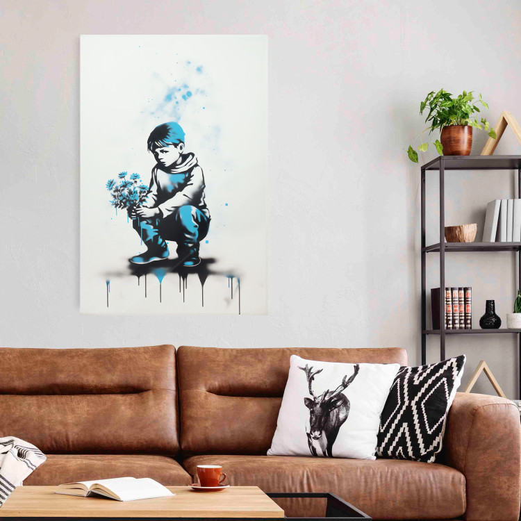 Wall Poster Blue Graffiti - A Boy With a Bouquet Inspired by Banksy’s Style 151769 additionalImage 19