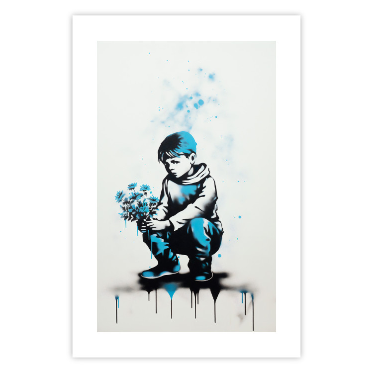 Wall Poster Blue Graffiti - A Boy With a Bouquet Inspired by Banksy’s Style 151769 additionalImage 13