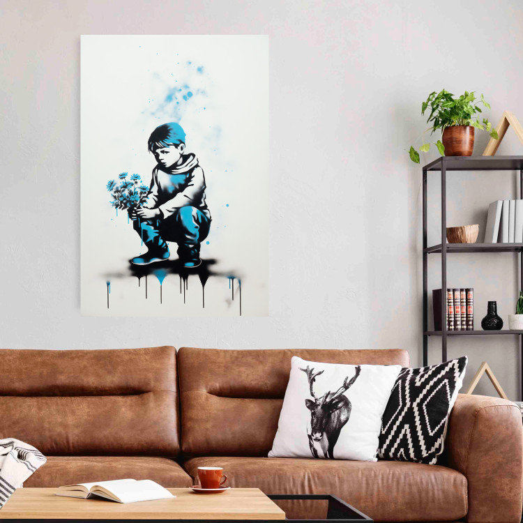 Wall Poster Blue Graffiti - A Boy With a Bouquet Inspired by Banksy’s Style 151769 additionalImage 12
