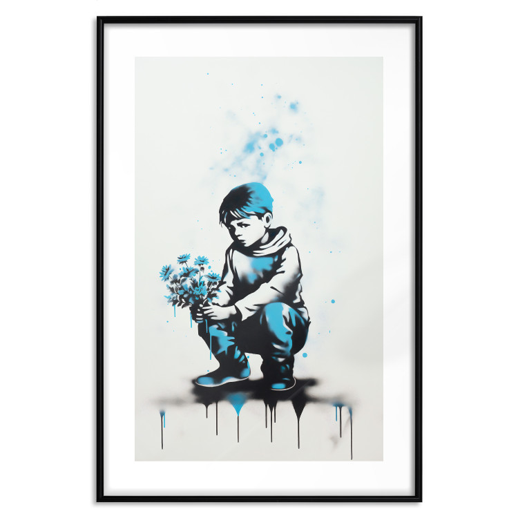 Wall Poster Blue Graffiti - A Boy With a Bouquet Inspired by Banksy’s Style 151769 additionalImage 15