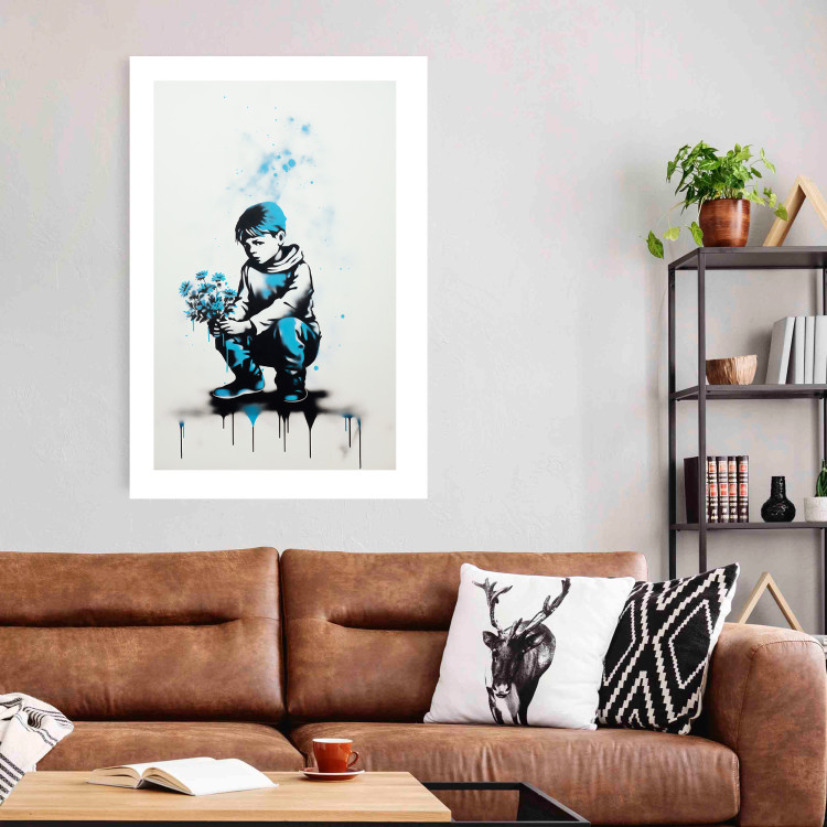 Wall Poster Blue Graffiti - A Boy With a Bouquet Inspired by Banksy’s Style 151769 additionalImage 10
