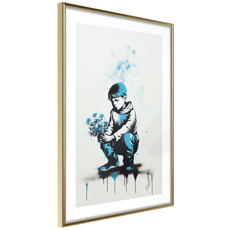 Wall Poster Blue Graffiti - A Boy With a Bouquet Inspired by Banksy’s Style 151769 additionalImage 6