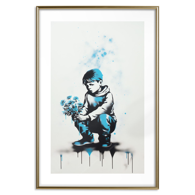 Wall Poster Blue Graffiti - A Boy With a Bouquet Inspired by Banksy’s Style 151769 additionalImage 11
