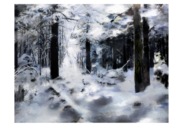 Photo Wallpaper Winter Forest - Forest Landscape with Snow-Covered Trees in Subtle Colours 60269 additionalImage 1