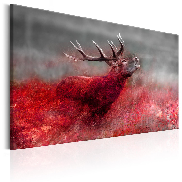 Canvas Deer Roar (1-piece) - Howling Animal and Texts on Scarlet Field 105779 additionalImage 2
