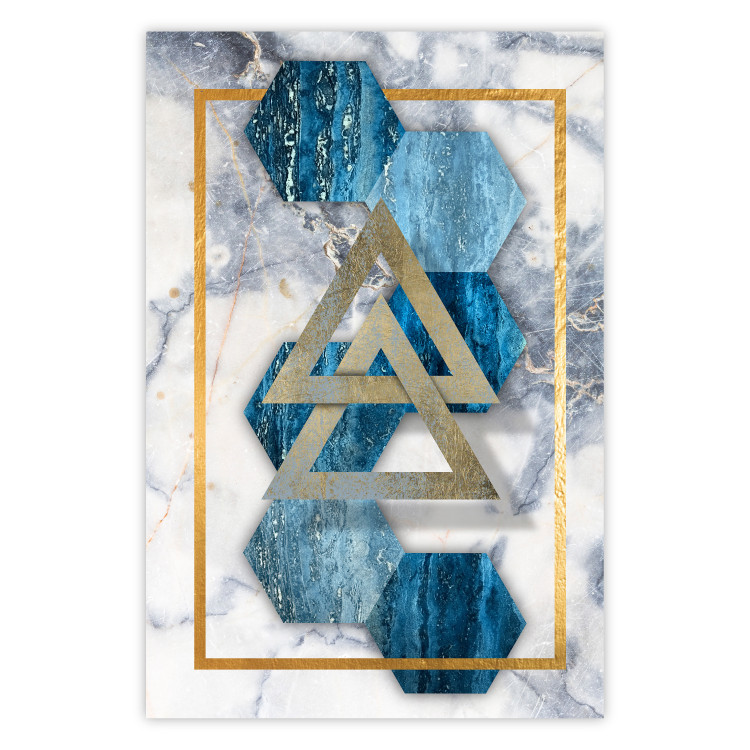 Wall Poster Inseparable - Blue-gold geometric abstraction on a marble background 114379