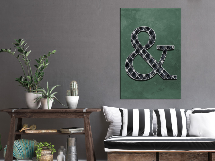 Canvas The conveyor - Stylish letter with black white texture on a bottle green background 117179 additionalImage 3