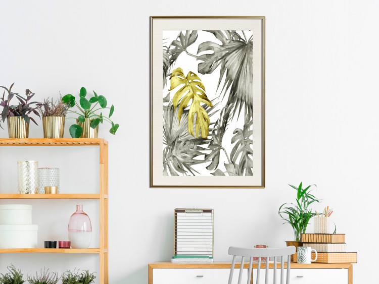 Poster Golden Nature - composition with tropical monstera leaves with a golden touch 118279 additionalImage 21