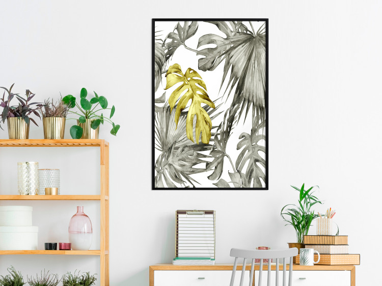 Poster Golden Nature - composition with tropical monstera leaves with a golden touch 118279 additionalImage 3