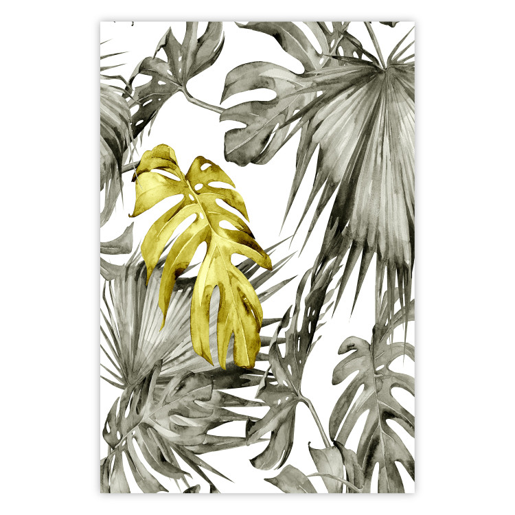 Poster Golden Nature - composition with tropical monstera leaves with a golden touch 118279