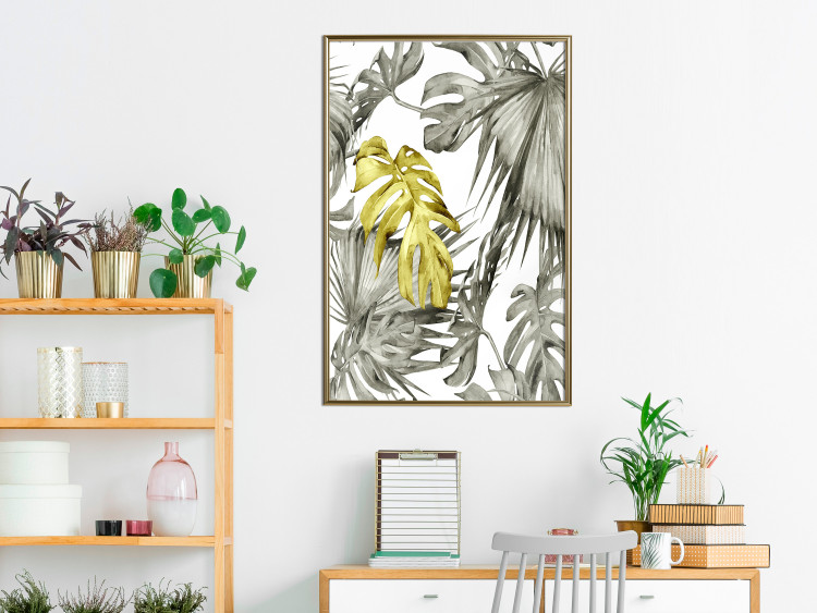 Poster Golden Nature - composition with tropical monstera leaves with a golden touch 118279 additionalImage 7