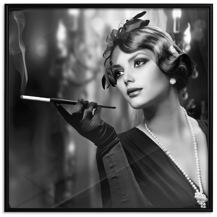Poster Lady with a Cigarette - black and white elegant portrait of a dignified woman 123479 additionalImage 25