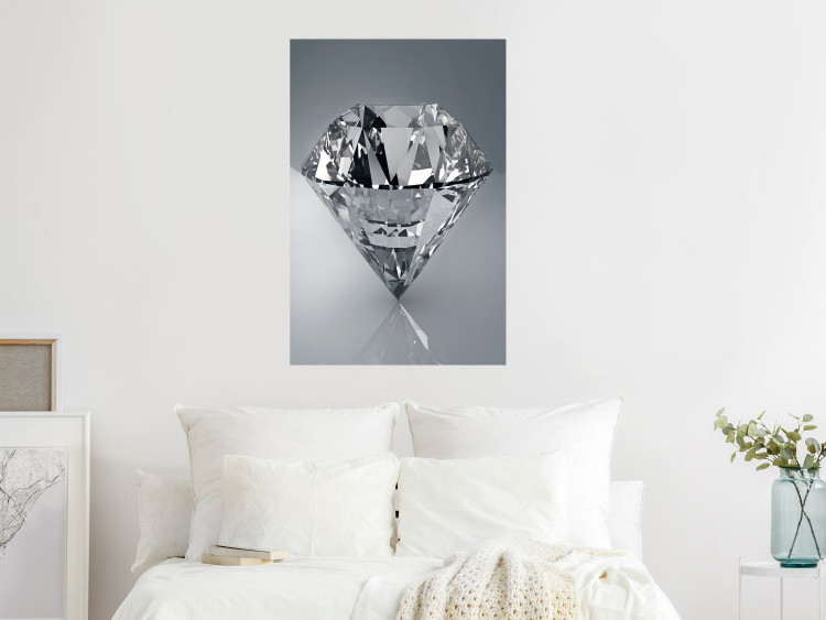 Poster Symbols of Winter - shining diamond-shaped crystal on gray background 124479 additionalImage 23