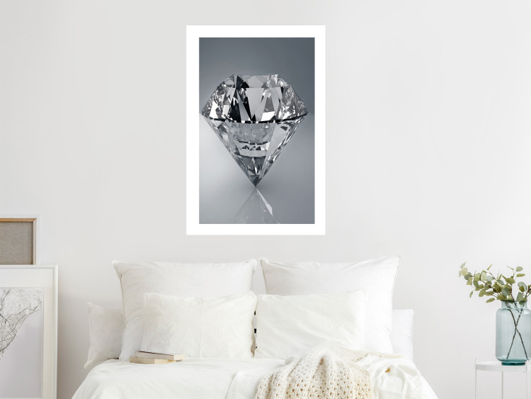 Poster Symbols of Winter - shining diamond-shaped crystal on gray background 124479 additionalImage 4