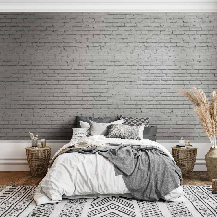 Photo Wallpaper Grey brick - Scandinavian background in grey with regular texture 126879 additionalImage 2