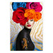 Wall Poster Tiger on Shoulder - portrait of a woman with colorful flowers on her head 127479