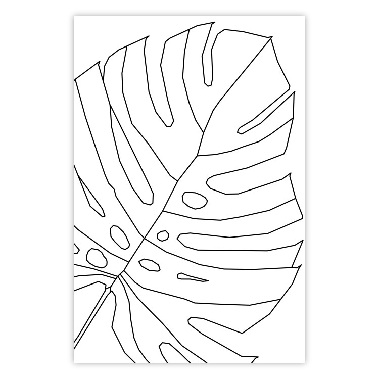 Poster Monstera Drawing - black and white line art of monstera leaf on light background 128079
