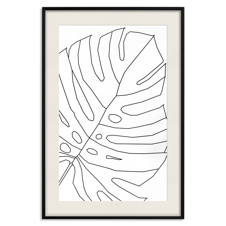 Poster Monstera Drawing - black and white line art of monstera leaf on light background 128079 additionalImage 19